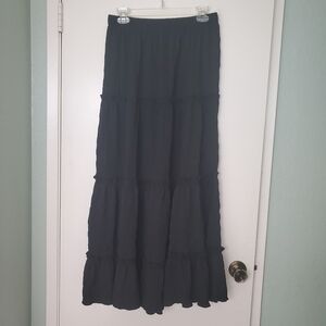 Shien Black Ruffle Tiered Witchy Dark Angel Fairy Goth Maxi Skirt Sz L